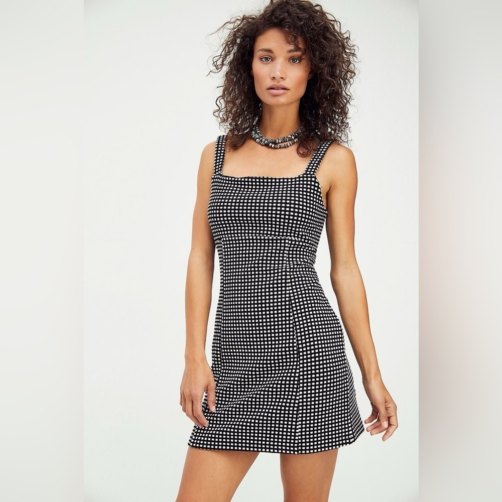 Free People Black and White Gingham Midi Dress